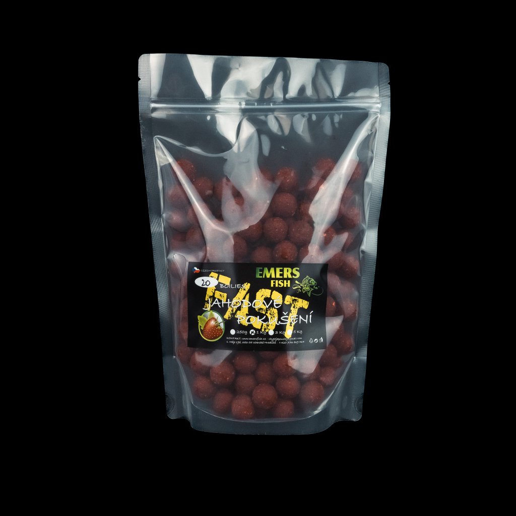 EMERS FISH FAST BOILIE Jahodové Pokušení 20mm 1kg