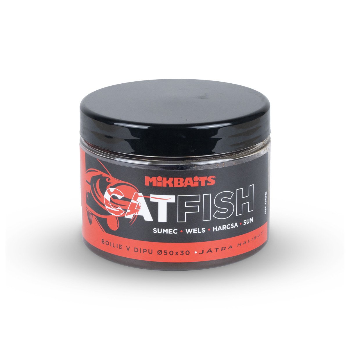 Mikbaits Catfish sumec řada - Játra Halibut 30x25mm boilie v dipu 500ml