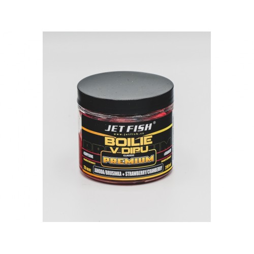 Jet Fish Premium clasicc boilie v dipu 200ml 20mm - JAHODA/BRUSINKA