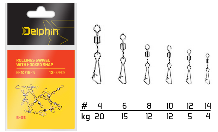Rollings swivel with Hooked snap Varianta: BN/8