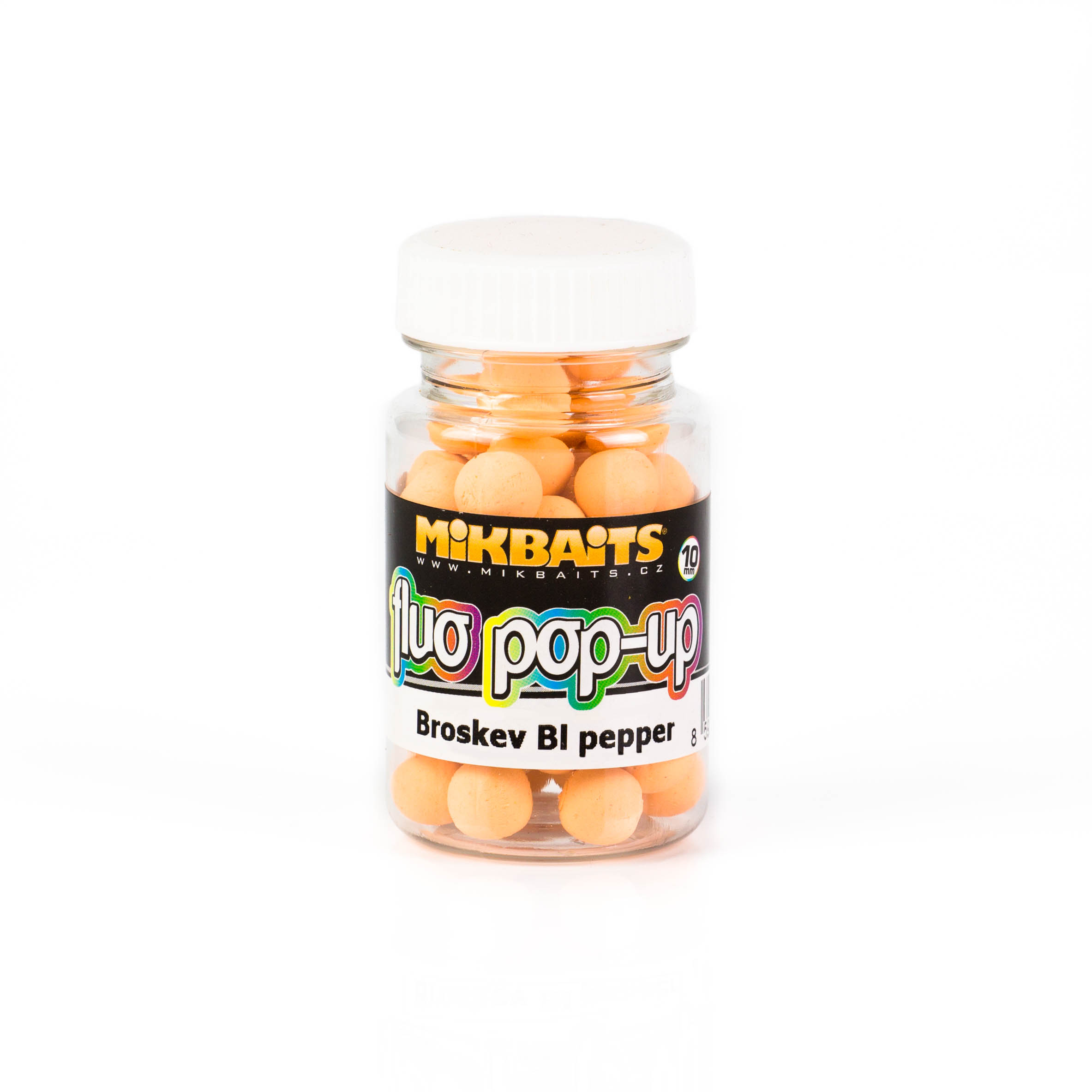 Mikbaits Fluo pop-up Boilie 60ml 10mm Broskev Black Pepper