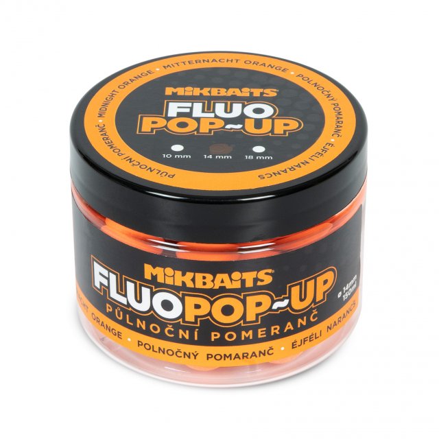 Mikbaits Fluo pop-up Boilie 150ml 14mm Půlnoční pomeranč