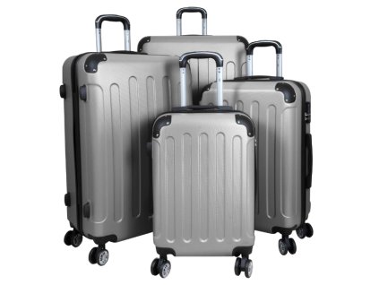 Set of travel suitcases in silver color 4 pcs