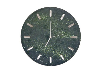 Betonové hodiny - 31 cm - žlutozelený postřik tmavé