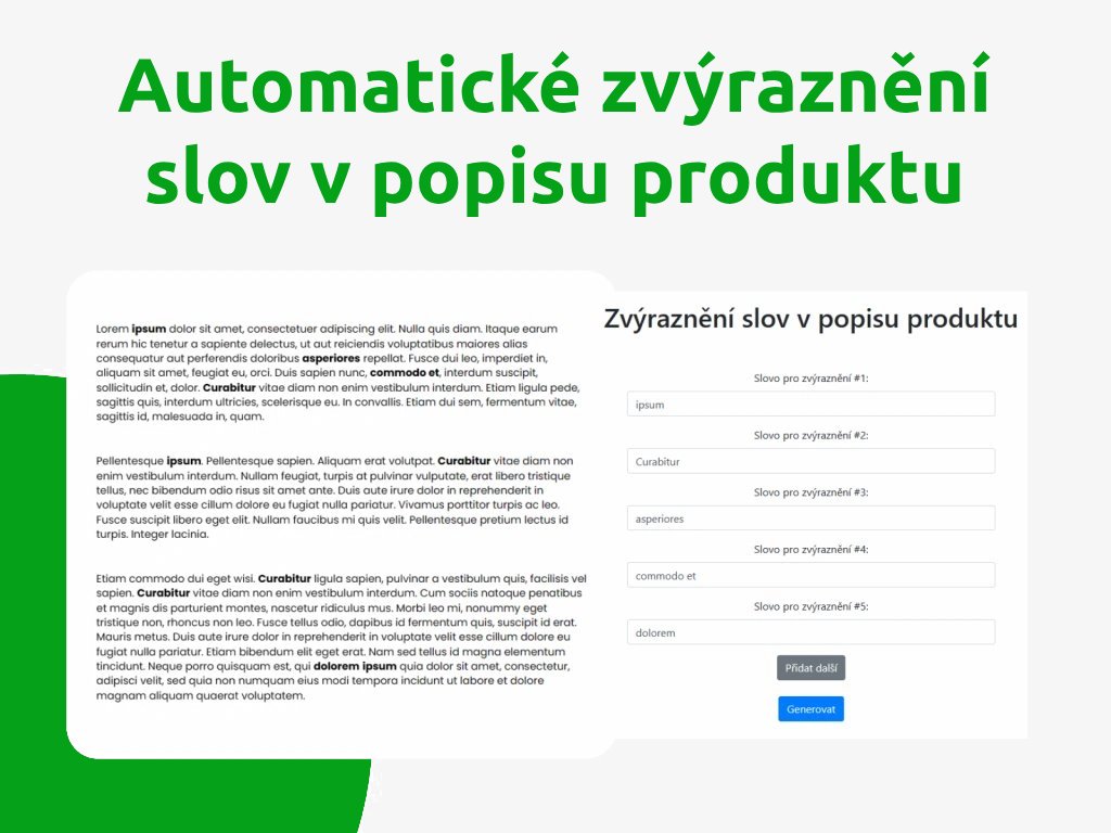 automaticke zvyrazneni slov v popisu produktu