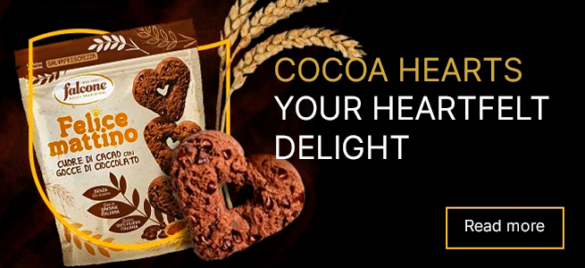 Felice mattino, cocoa hearts with chocolate pieces