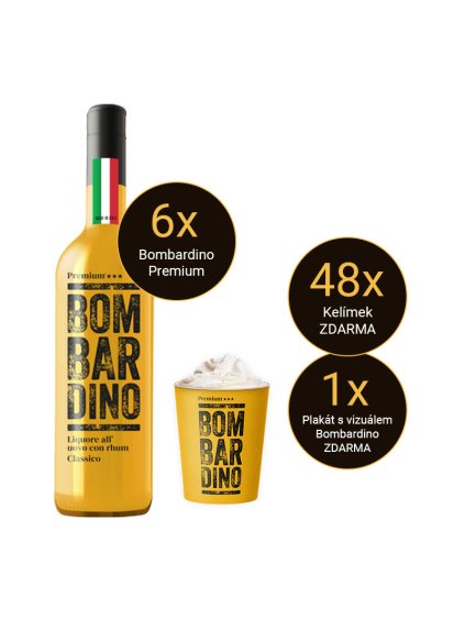 Starter package: 6x Bombardino Premium® CLASSICO 1.0L, 17% Vol., MADE IN ITALY + 48x cups with logo for free