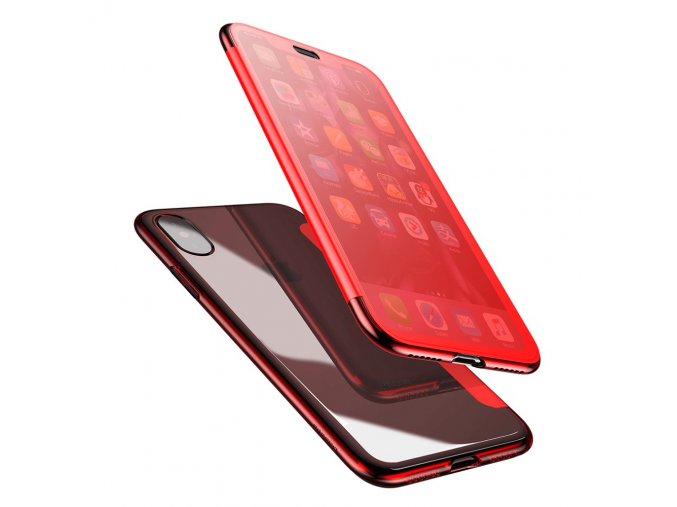 eng pl Baseus Touchable Case Gel TPU Flip Cover Gel with Tempered Glass Front Panel for iPhone X red WIAPIPHX TS09 48966 6