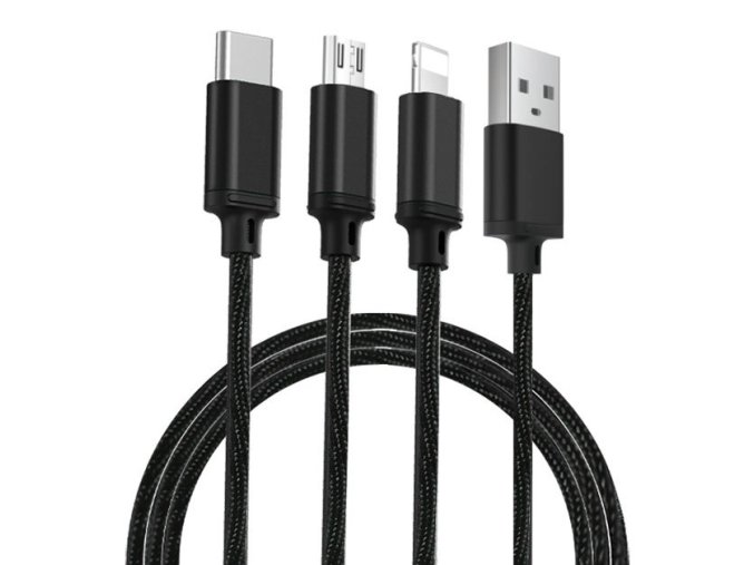 eng pl Remax Agile 3in1 RC 131th Nylon Braided USB micro USB Lightning USB C Cable 2 8A 1m black PD B31th black 54765 1