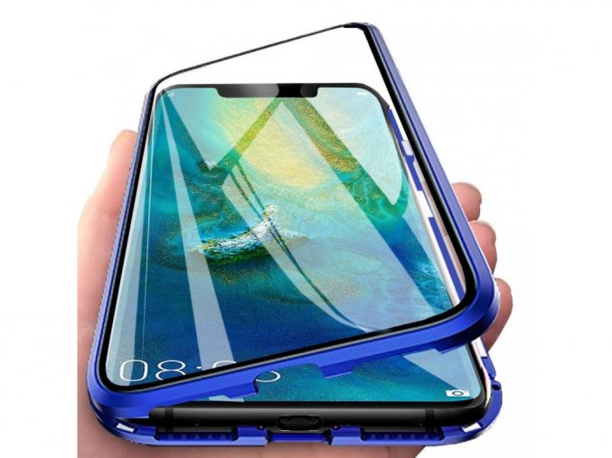 Magnetický oboustranný kryt s tvrzeným sklem na Xiaomi Mi Note 10 Lite - modrý