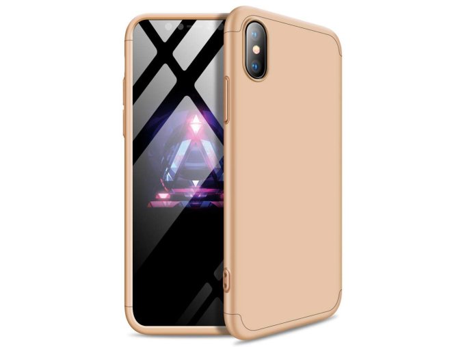 360 oboustranný kryt na iPhone X / XS - zlatý (bez výřezu na logo)