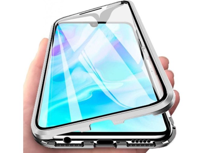 Magnetický oboustranný kryt s tvrzeným sklem na Samsung Galaxy A22 5G - stříbrný
