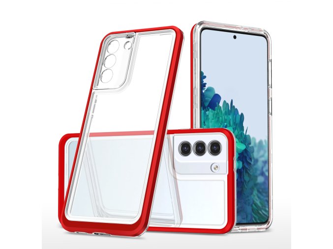 Akrylový Clear 3v1 obal na Samsung Galaxy S22 - červený