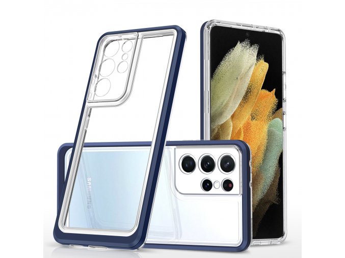 Akrylový Clear 3v1 obal na Samsung Galaxy S23 Ultra - modrý