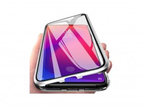 Magnetický oboustranný kryt s tvrzeným sklem na iPhone 12 Pro Max - stříbrný