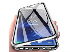 Magnetický oboustranný kryt s tvrzeným sklem na Samsung Galaxy S21 FE 5G - stříbrný