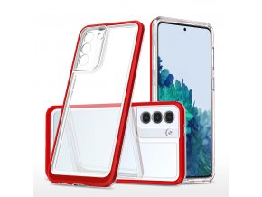 Akrylový Clear 3v1 obal na Samsung Galaxy S21 5G - červený