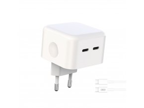 XO síťová nabíječka 35W / 2x USB-C + USB-C - USB-C kabel - bílá