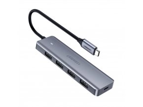Ugreen rozbočovací adaptér (USB-C, 4x USB, USB-C) - šedý