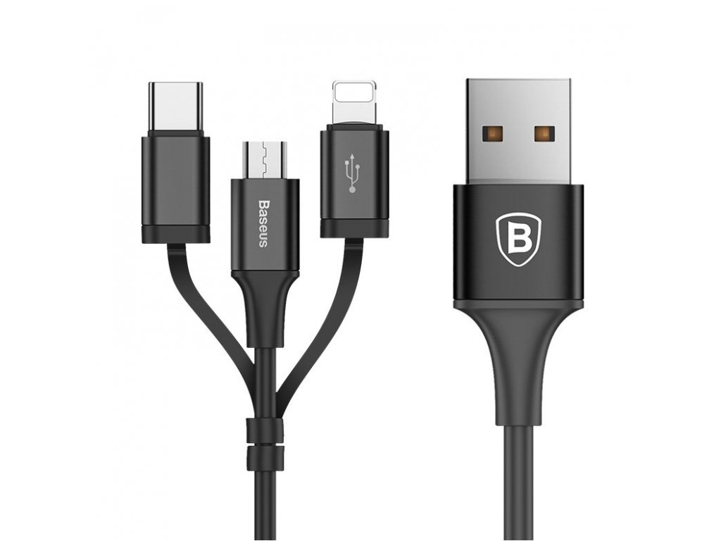 Baseus Excellent 3v1 kábel, micro USB, USB C, Lightning - fekete -  Bewear.hu |☆