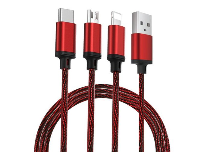 eng pl Remax Agile 3in1 RC 131th Nylon Braided USB micro USB Lightning USB C Cable 2 8A 1m red PD B31th red 54766 5