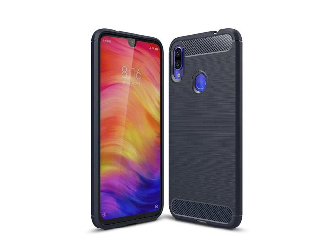 eng pl Carbon Case Flexible Cover TPU Case for Xiaomi Redmi Note 7 blue 47100 1