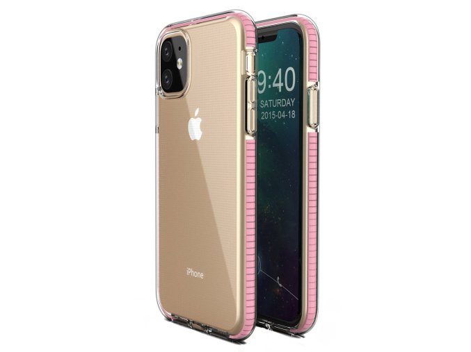 eng pl Spring Case clear TPU gel protective cover with colorful frame for iPhone 11 light pink 59033 1