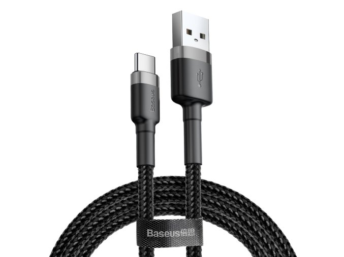 eng pl Baseus Cafule Cable Durable Nylon Braided Wire USB USB C QC3 0 3A 1M black grey CATKLF BG1 46796 1