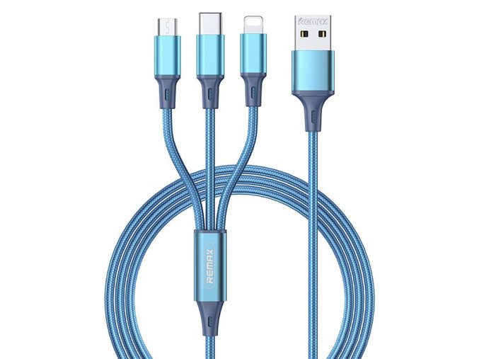 pol pl REMAX Gition kabel przewod 3w1 USB Lightning USB Typ C micro USB 3 1A 1 2m niebieski RC 189th 69698 1