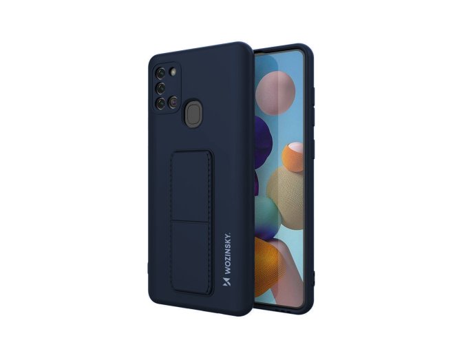 eng pl Wozinsky Kickstand Case flexible silicone cover with a stand Samsung Galaxy A21S dark blue 79997 1