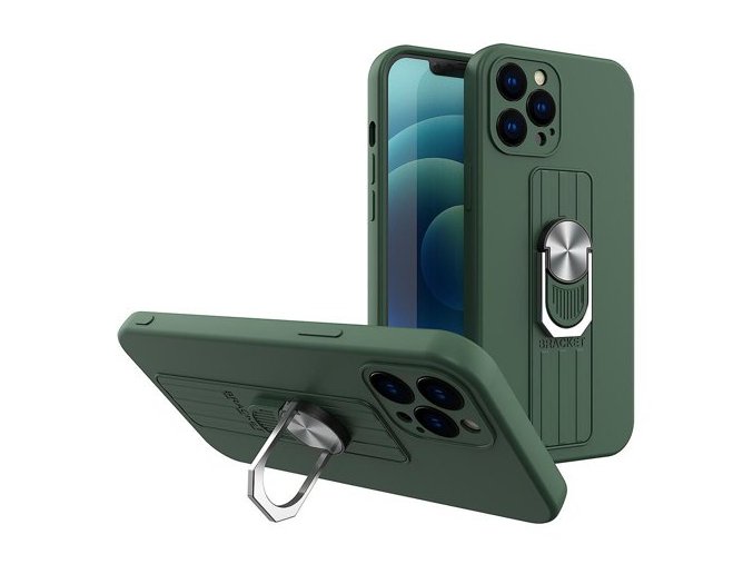 eng pm Ring Case silicone case with finger grip and stand for Samsung Galaxy A12 dark green 75934 1