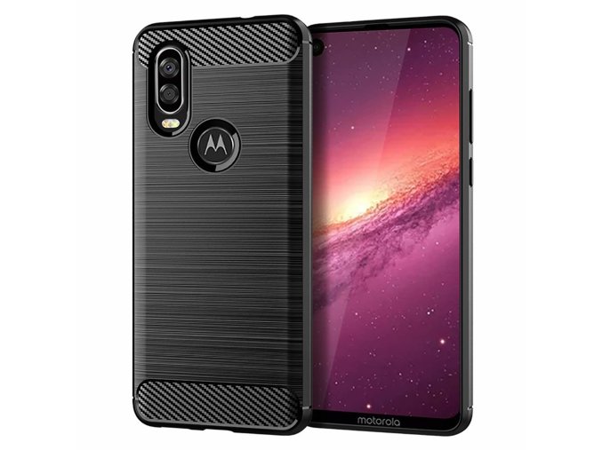 eng pl Carbon Case Flexible Cover TPU Case for Motorola One Vision black 52073 1