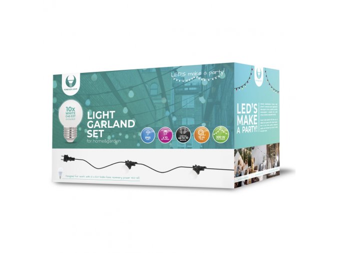 58512 light garland 12m 10 bulbs g45 2w white ip65