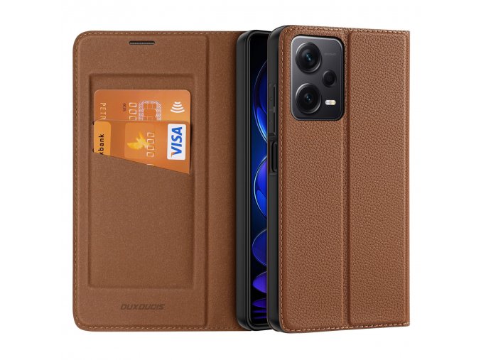 58871 pouzdro dux ducis skin x2 pro xiaomi redmi note 12 flip cover stojanek na penezenku hnede