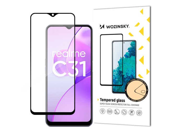 59171 wozinsky super tough full glue full glue full screen tempered glass with case friendly realme c31 black frame