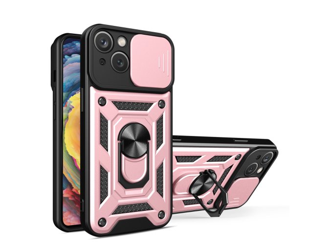 63909 hybrid armor camshield case se stojankem a krytem fotoaparatu pro iphone 15 plus ruzove