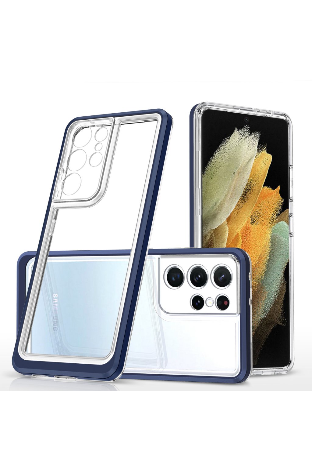 52461 akrylovy clear 3v1 obal na samsung galaxy s21 ultra 5g modry