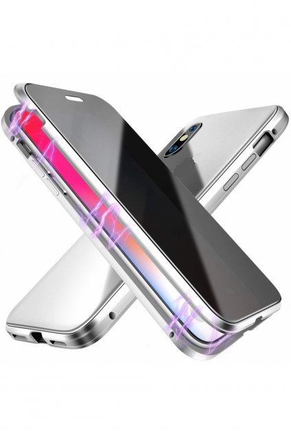 Magnetický obojstranný kryt s tvrdeným sklom na iPhone 11 - strieborný