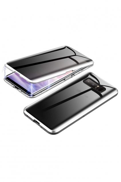 Magnetický obojstranný kryt s tvrdeným sklom na Samsung Galaxy S10 - strieborný