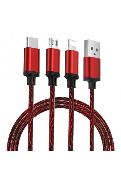 eng pl Remax Agile 3in1 RC 131th Nylon Braided USB micro USB Lightning USB C Cable 2 8A 1m red PD B31th red 54766 5