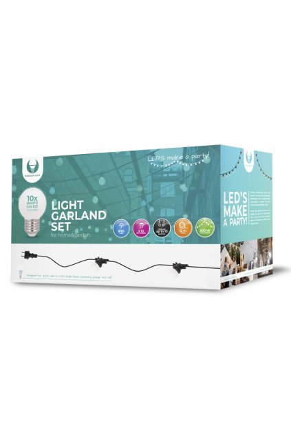 58512 light garland 12m 10 bulbs g45 2w white ip65