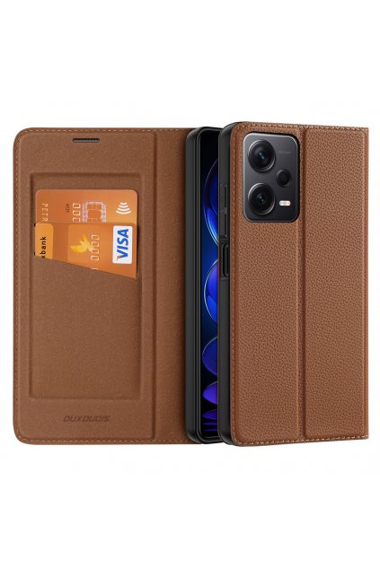 58871 pouzdro dux ducis skin x2 pro xiaomi redmi note 12 flip cover stojanek na penezenku hnede