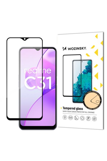 59171 wozinsky super tough full glue full glue full screen tempered glass with case friendly realme c31 black frame