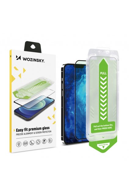 63933 9h tvrzene sklo s montaznim rameckem pro iphone 15 plus wozinsky premium glass cerne