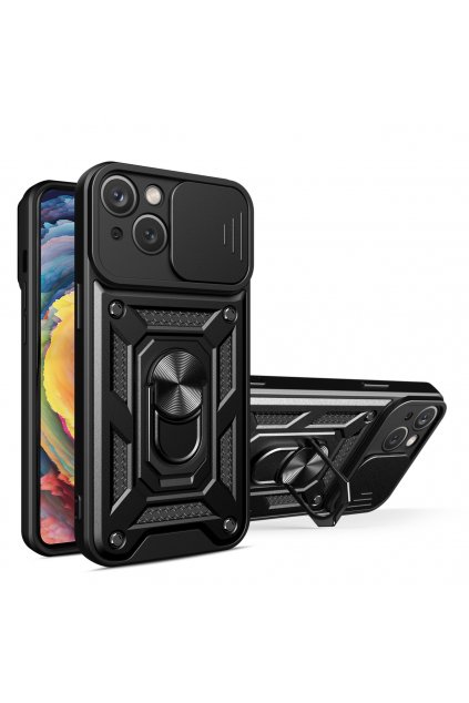 63912 pouzdro hybrid armor camshield se stojankem a krytem fotoaparatu pro iphone 15 cerne