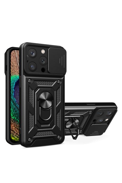 64110 pouzdro hybrid armor camshield se stojankem a krytem fotoaparatu pro iphone 15 pro cerne