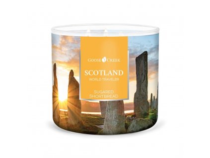 Svíčka Goose Creek World Traveler Scotland Sugared shortbread Pocukrované sušenky 411g střední