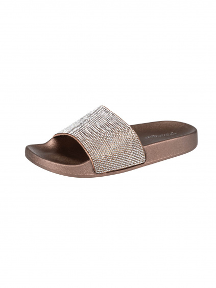 Dámské pantofle s kamínky - Bronzové