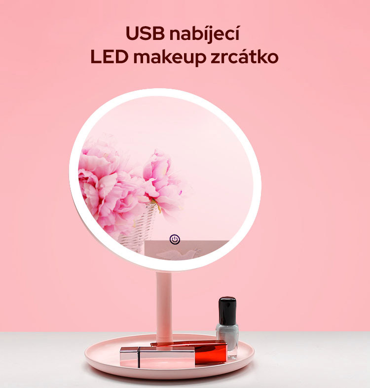 Bezdoteku LED kozmetické makeup zrkadlo guľaté veľké ružové