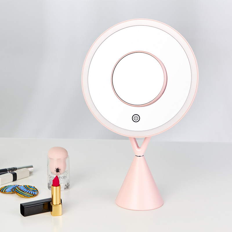 Bezdoteku LED kozmetické make-up zrkadlo X okrúhle nabíjacie ružové